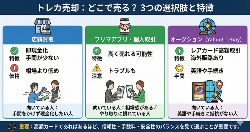 売却先の選び方(店舗買取・オークション・個人間取引の比較)